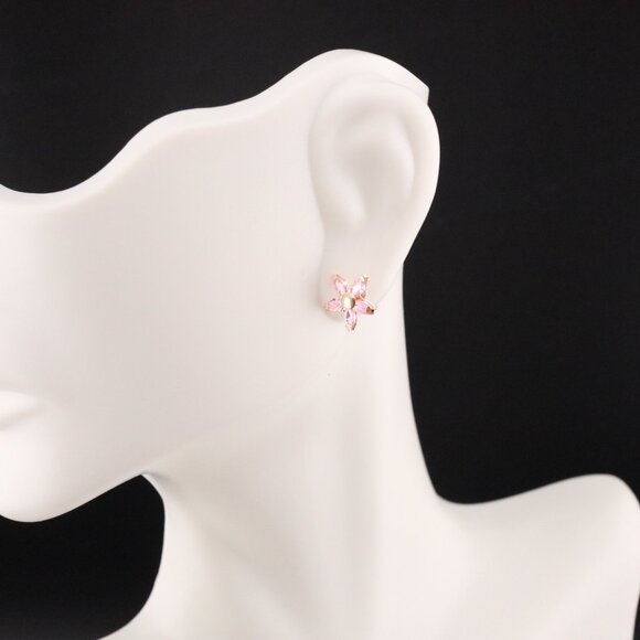 Elegant Women's 14k Gold Pink Flower Stud Earrings Delicate Floral Jewelry ** - Picture 5 of 11